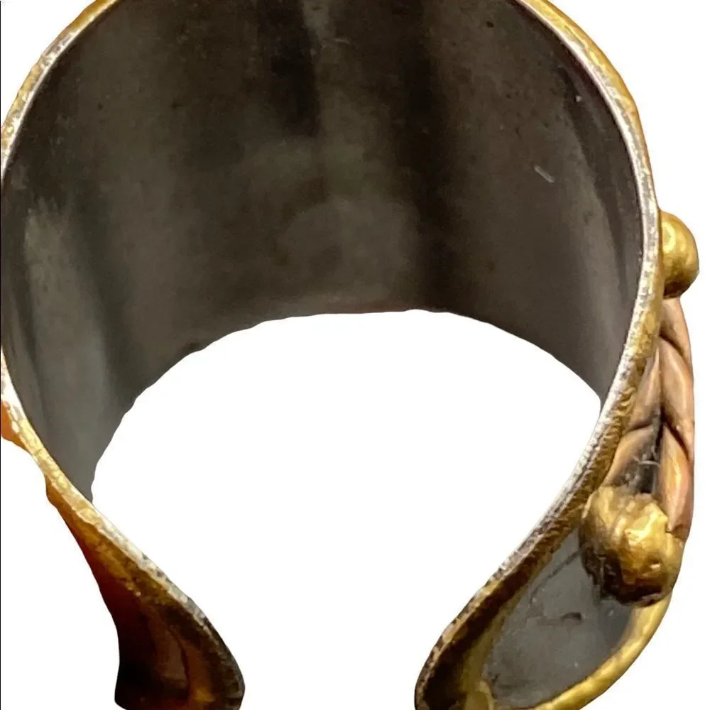 Anju designer metal cuff ring adjustable stainless, brass and copper braid beads